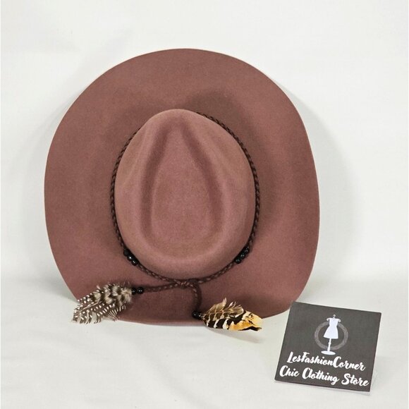 Brooklyn Hat Co. Accessories - NWOT Brooklyn Hat Co.Deep Dusty Rose Felt Boho Fedora Feathers Leather Sz M 1622